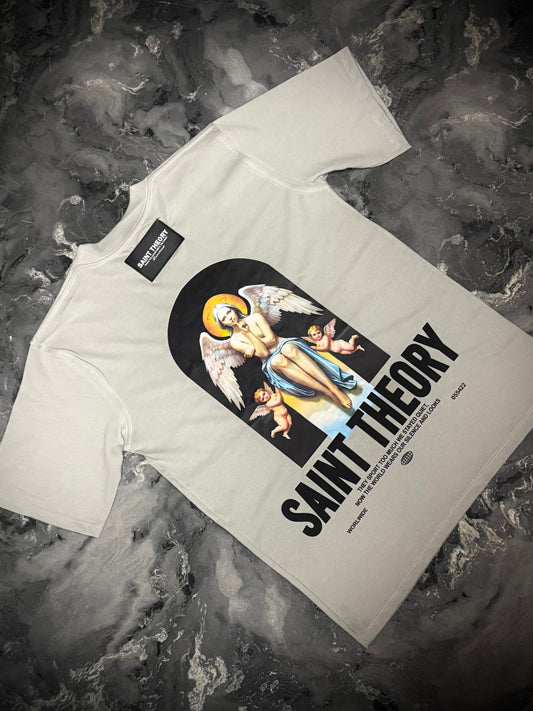CAMISETA SAINT THEORY GRIS LETRAS NEGRAS