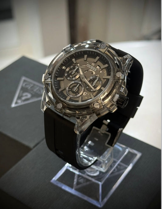 RELOJ GUESS NEGRO TRANSPARENTE
