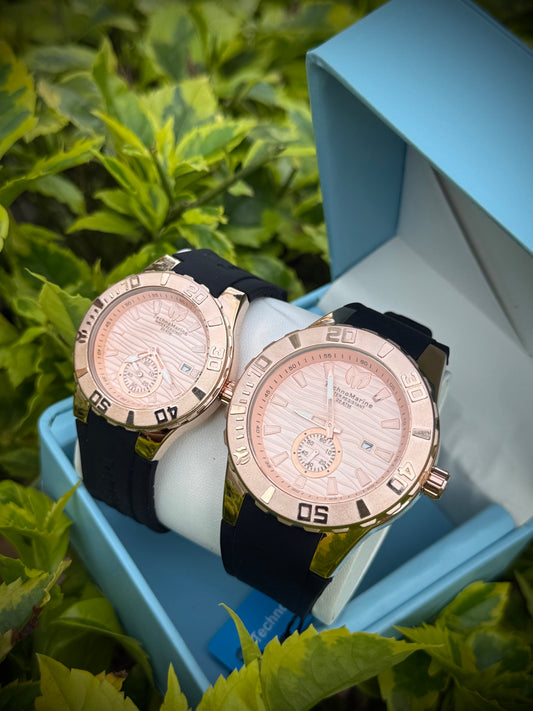 RELOJES TECHNOMARINE PAREJA NEGRO ORO ROSA