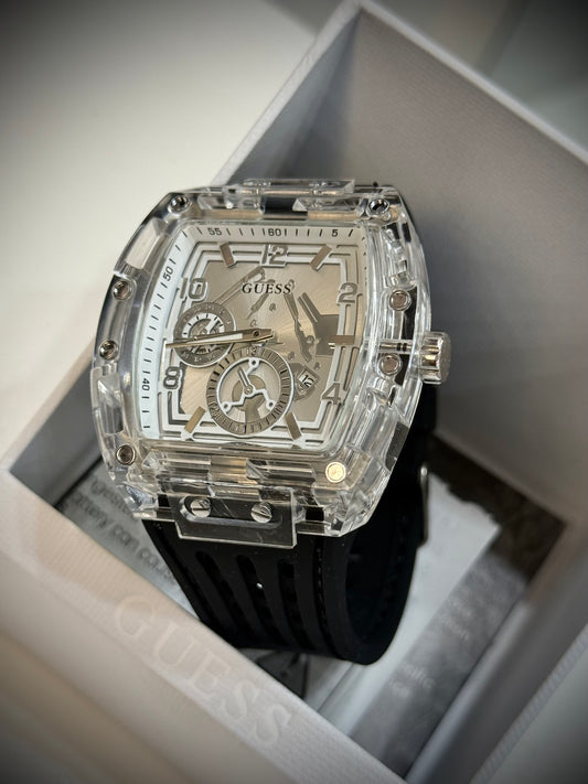RELOJ GUESS NEGRO TRANSPARENTE