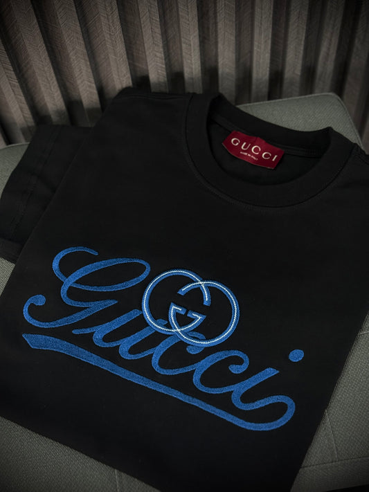 CAMISETA TURCA GUCCI NEGRA AZUL BORDADO
