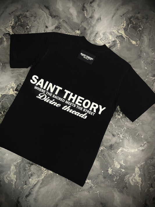 CAMISETA SAINT THEORY NEGRA LETRAS BLANCAS