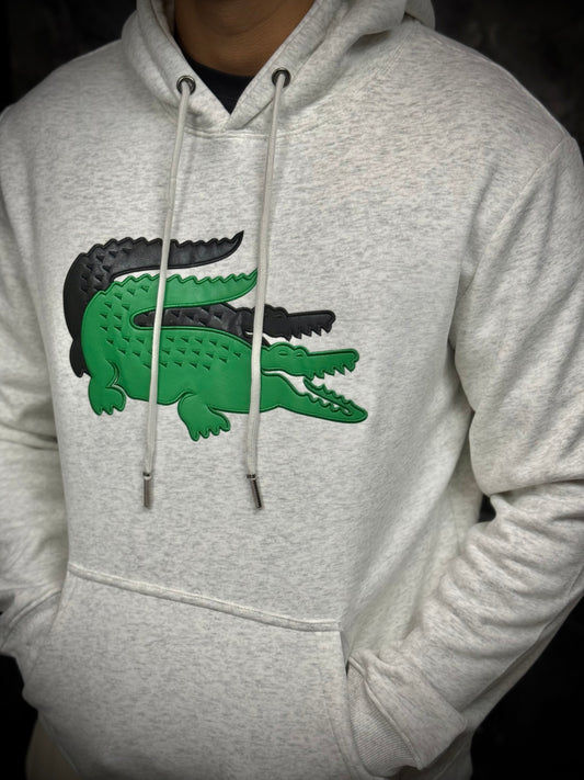 BUZO LACOSTE GRIS LOGO VERDE