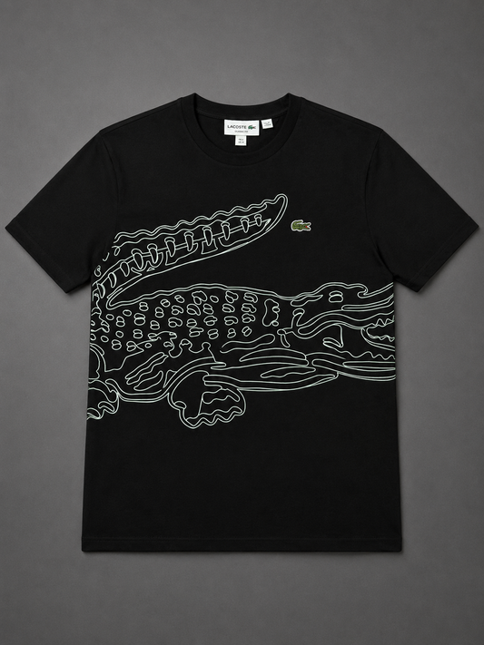 CAMISETA LACOSTE NEGRA LOGO BLANCO