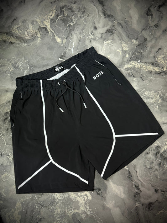 PANTALÓNETA PLAYERA BOSS NEGRA LINEAL BLANCA