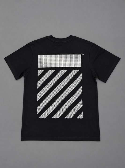 CAMISETA TURCA OFF WHITE NEGRA BRILLOS