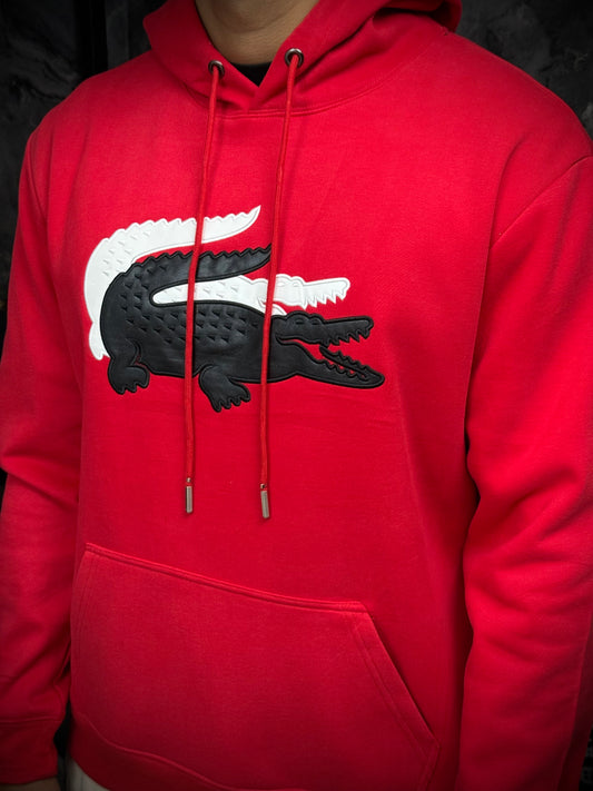 BUZO LACOSTE ROJO LOGO NEGRO