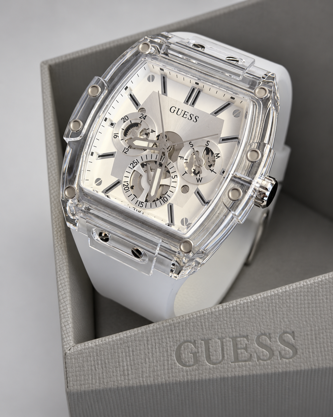 RELOJ ORIGINAL GUESS TRANSPARENTE