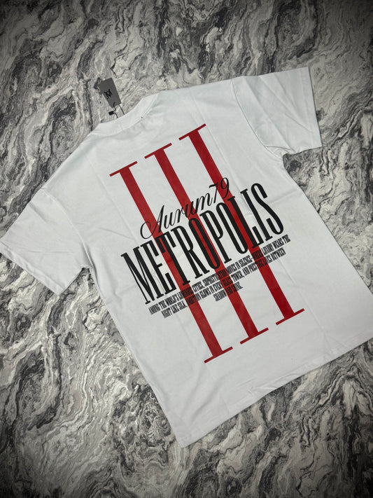 CAMISETA AURUM BLANCA ROJA